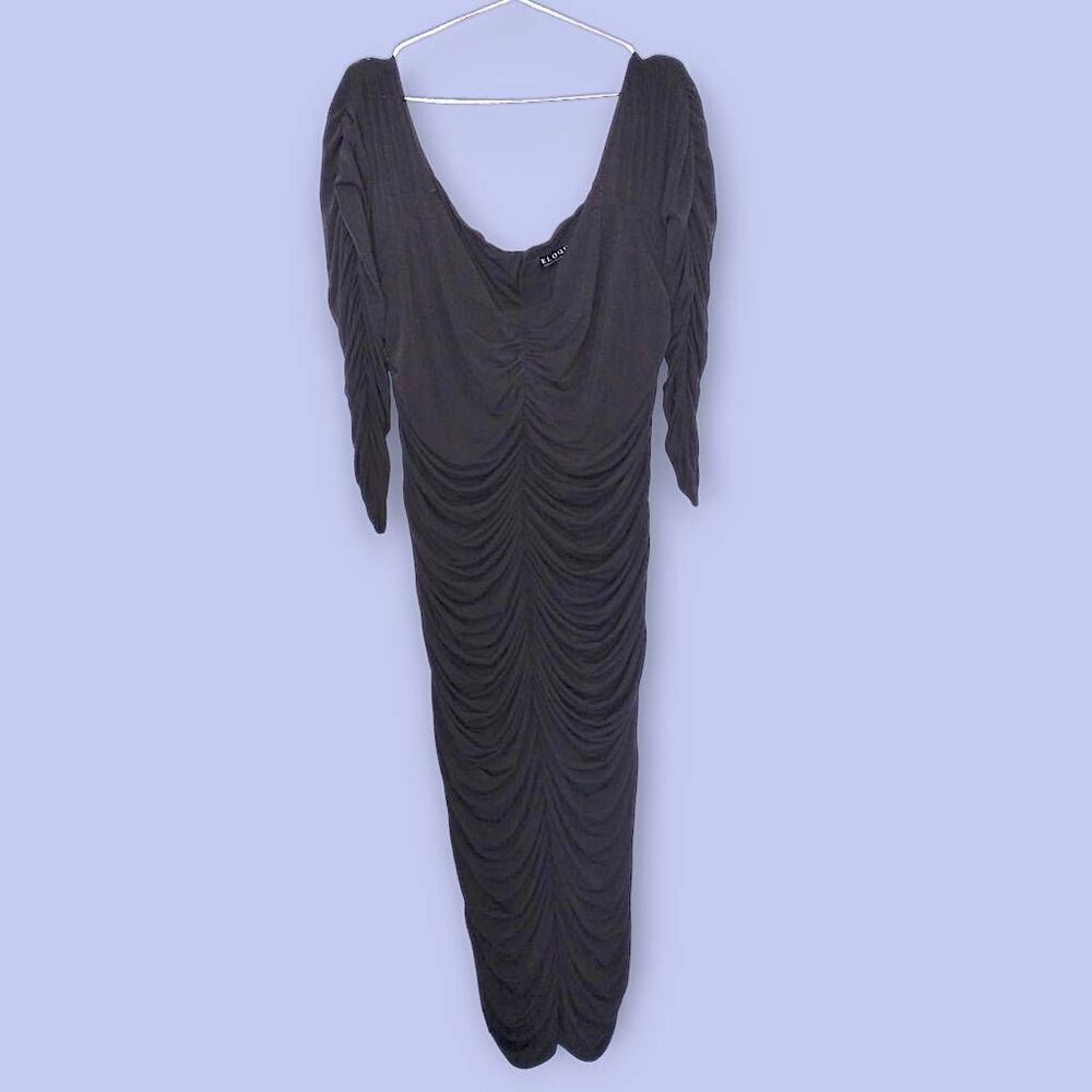 Eloquii Black‎ Maxi Dress 3/4 Sleeve Ruched Stretch Jersey Scoop Bodycon Sz 20